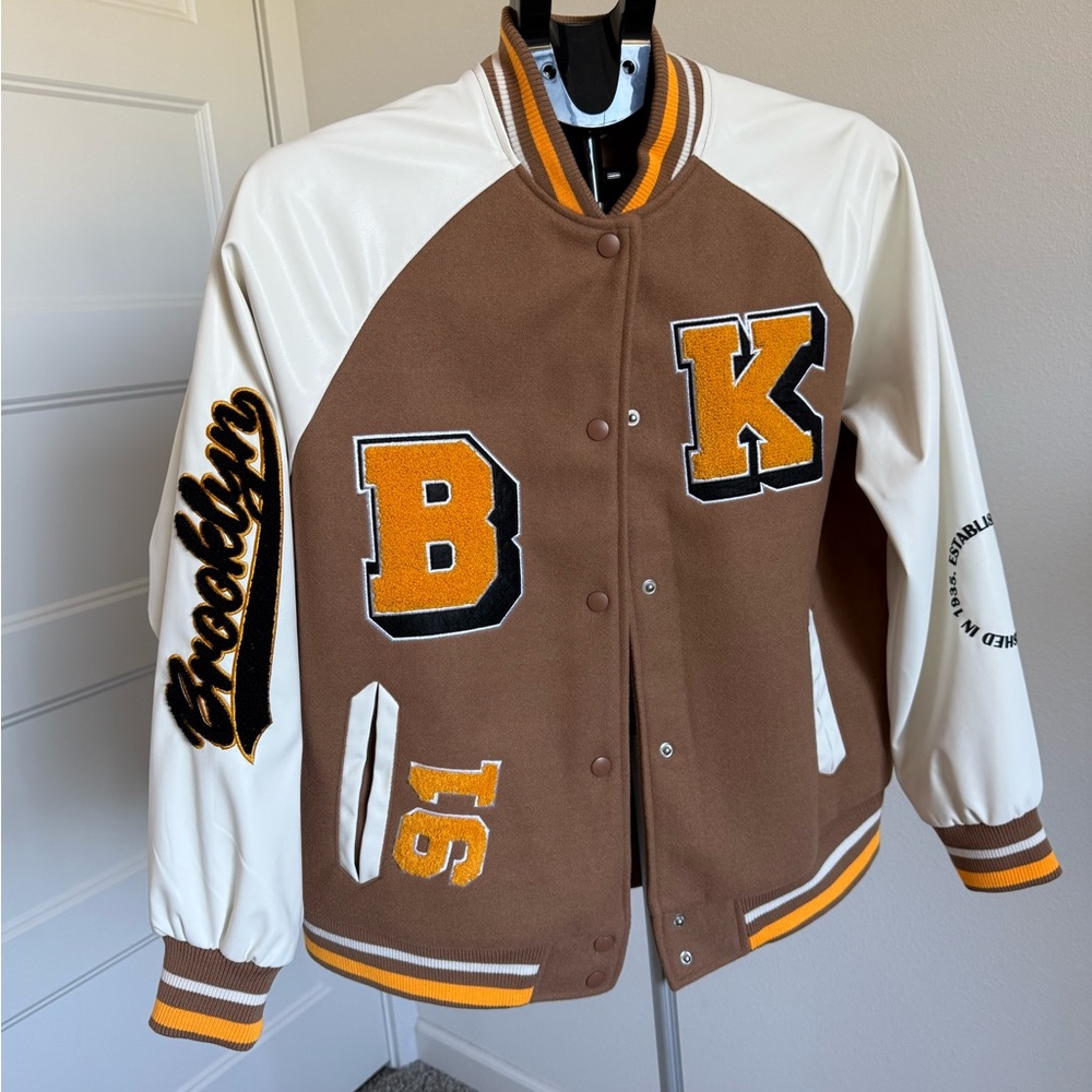 New Look Brown and White Bomber Jacket